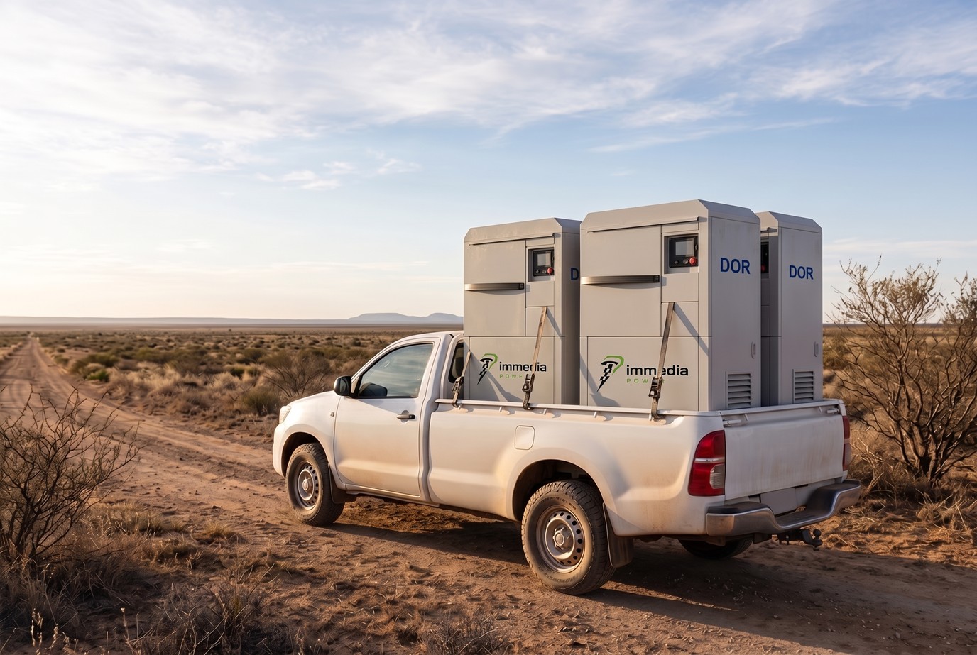 DOR in a pickup bed on a remote lease road at sunrise