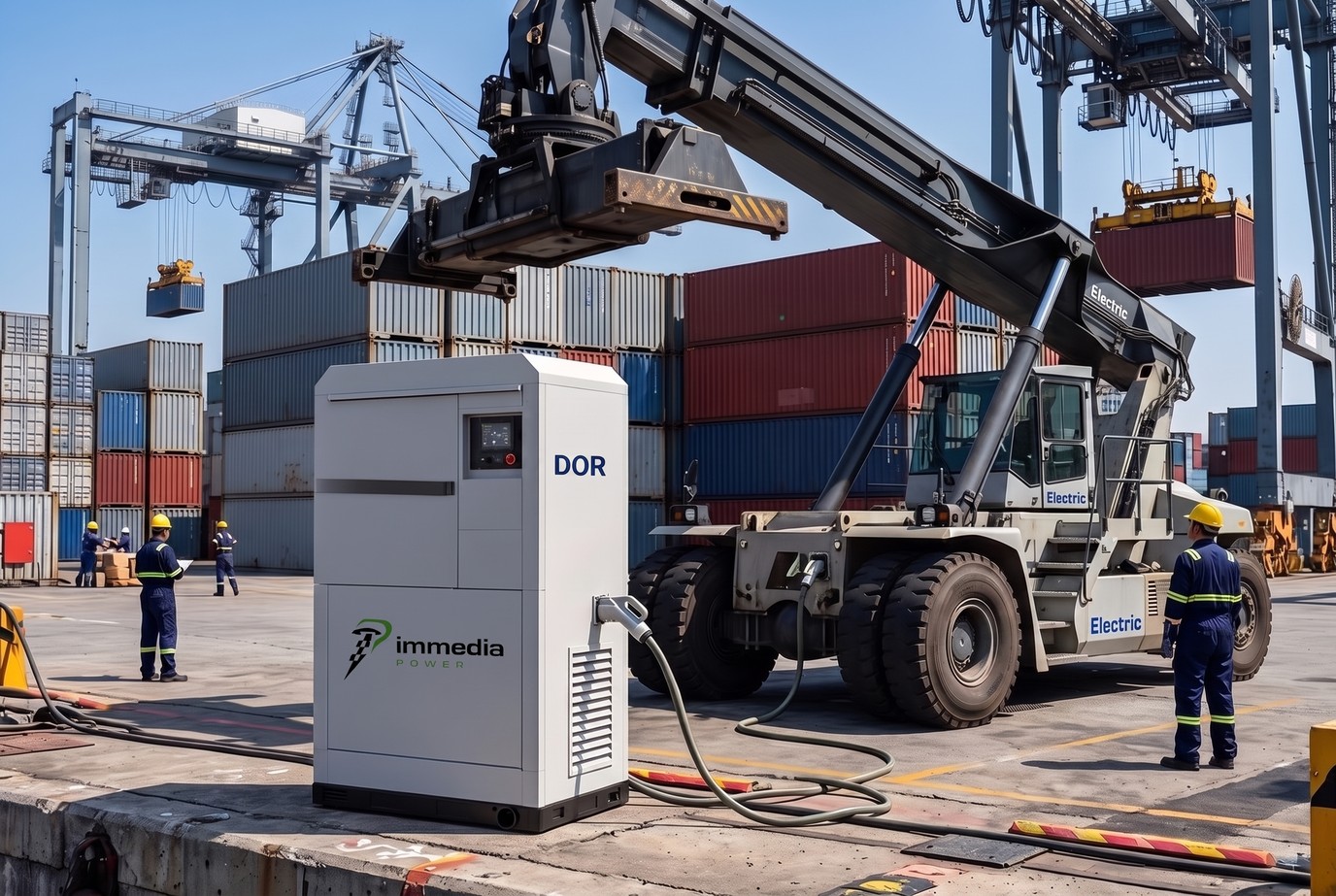 DOR charging an electric reach stacker dockside at a container port
